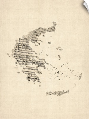 Old Sheet music Map of Greece