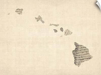 Old Sheet Music Map of Hawaii