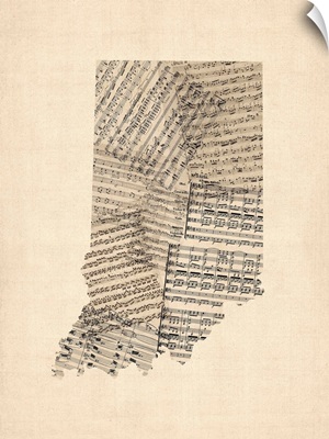 Old Sheet music Map of Indiana