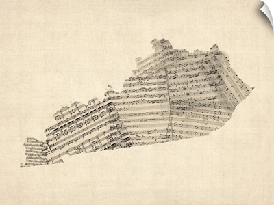Old Sheet music Map of Kentucky