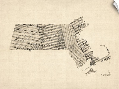 Old Sheet Music Map of Massachusetts