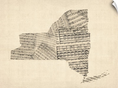 Old Sheet Music Map of New York State