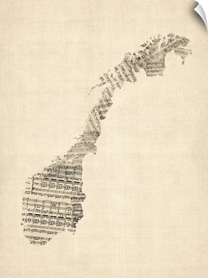 Old Sheet Music Map of Norway