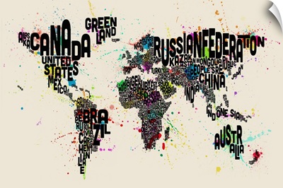 Paint Splashes Text Map of the World, Black Letters
