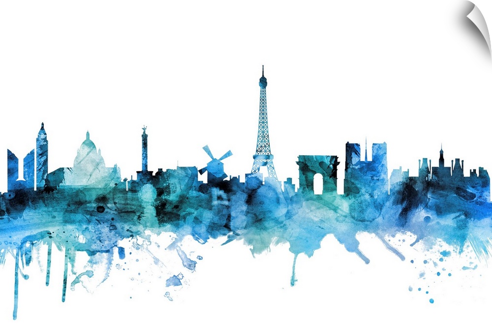 Watercolor art print of the skyline of Paris, France