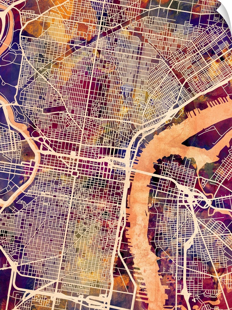 Contemporary colorful city street map of Philadelphia.