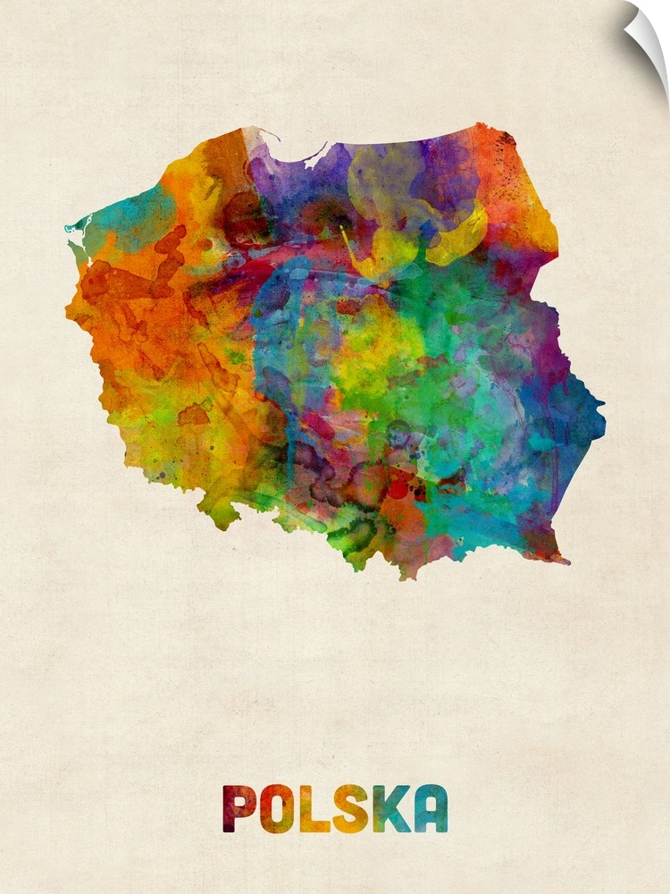 A watercolor map of Poland.