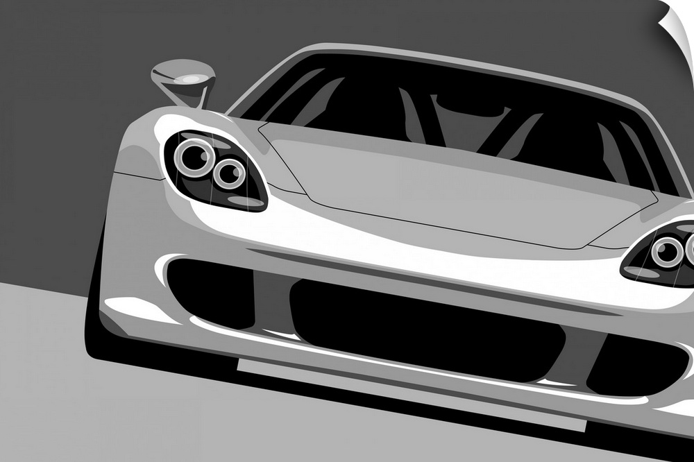 Front view of a Porsche Carrera GT pop art drawing.
