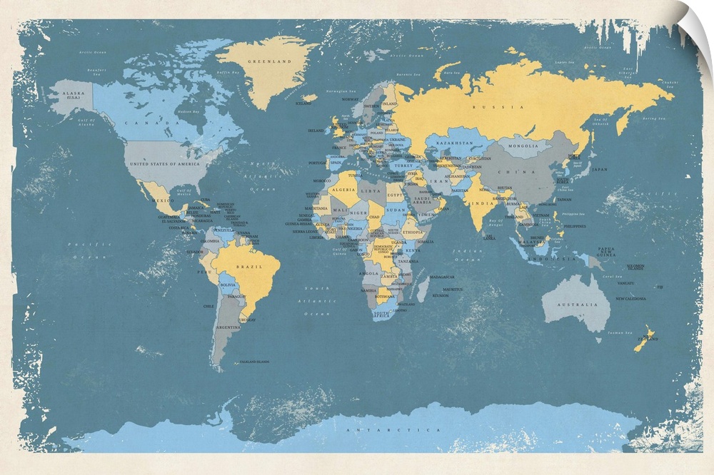 Contemporary artwork of a political map of the world.