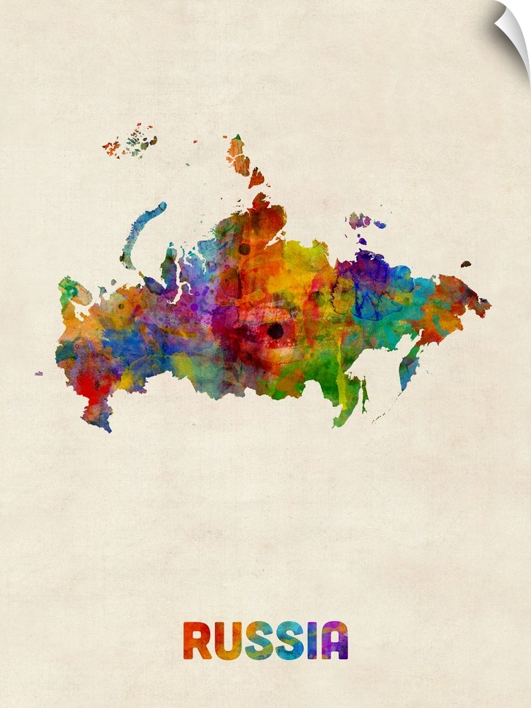 A watercolor map of Russia.
