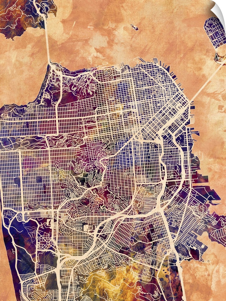 Contemporary colorful city street map of San Francisco.