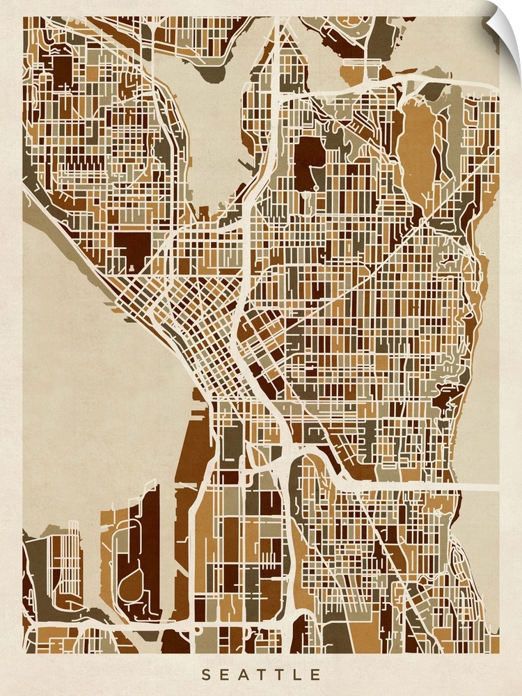 Art map of Seattle city streets.