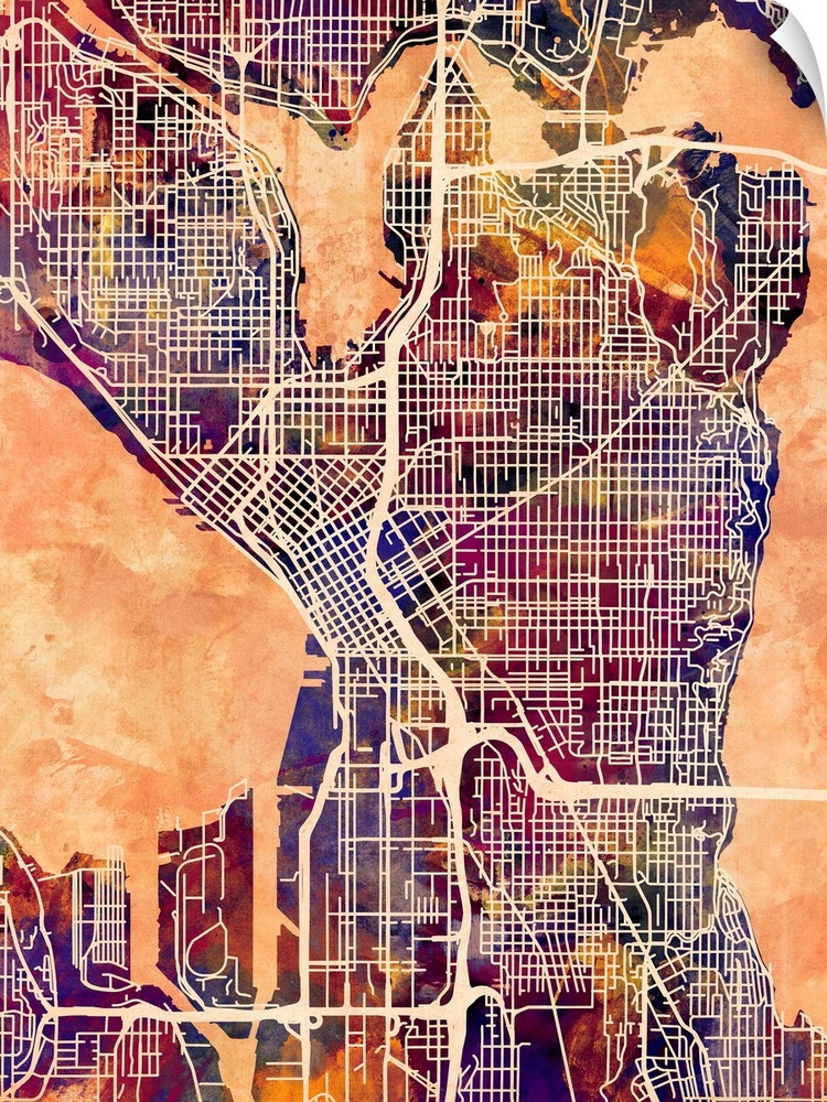 Contemporary colorful city street map of Seattle.