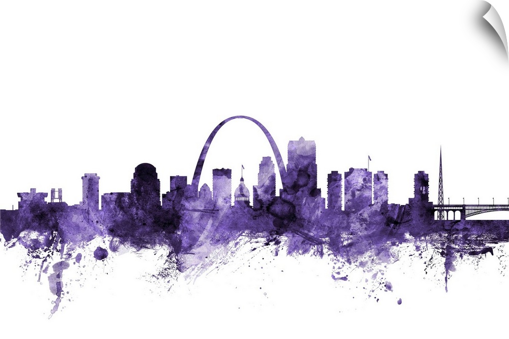 Watercolor art print of the skyline of St Louis, Missouri, United States