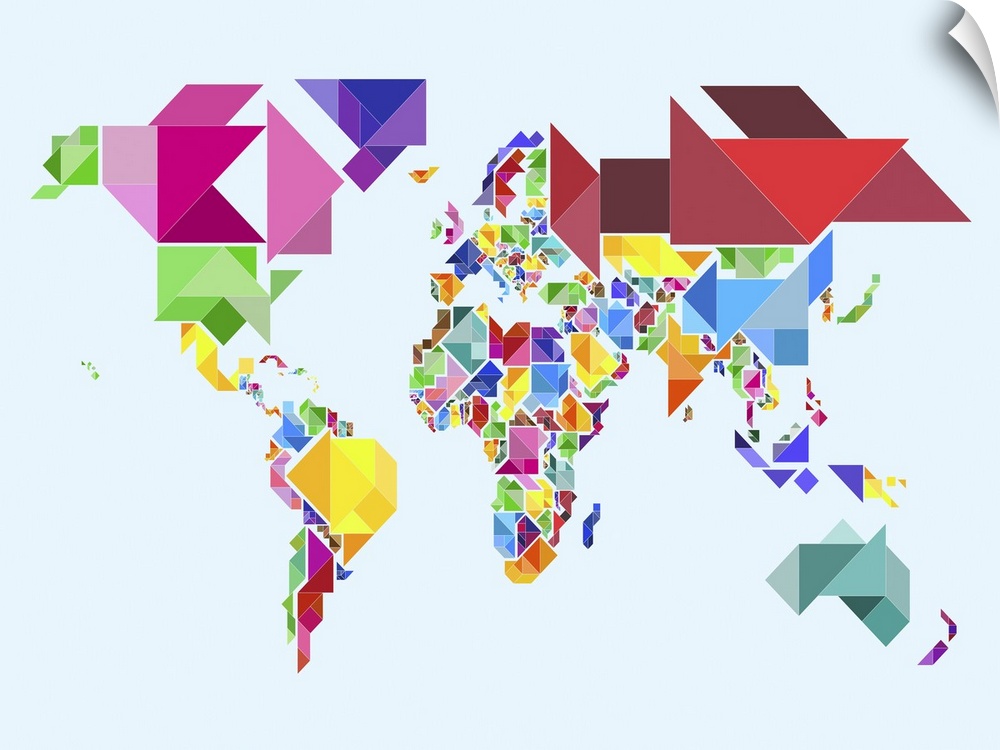 Abstract Tangram Map of the World. The Tangram is a Chinese dissection puzzle, consisting of seven flat shapes, called tan...