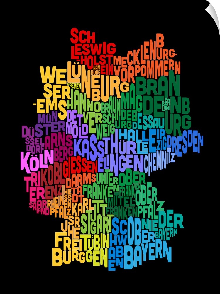 Typography art map of Germany against a black background.