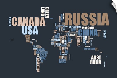 Text world map in muted colors