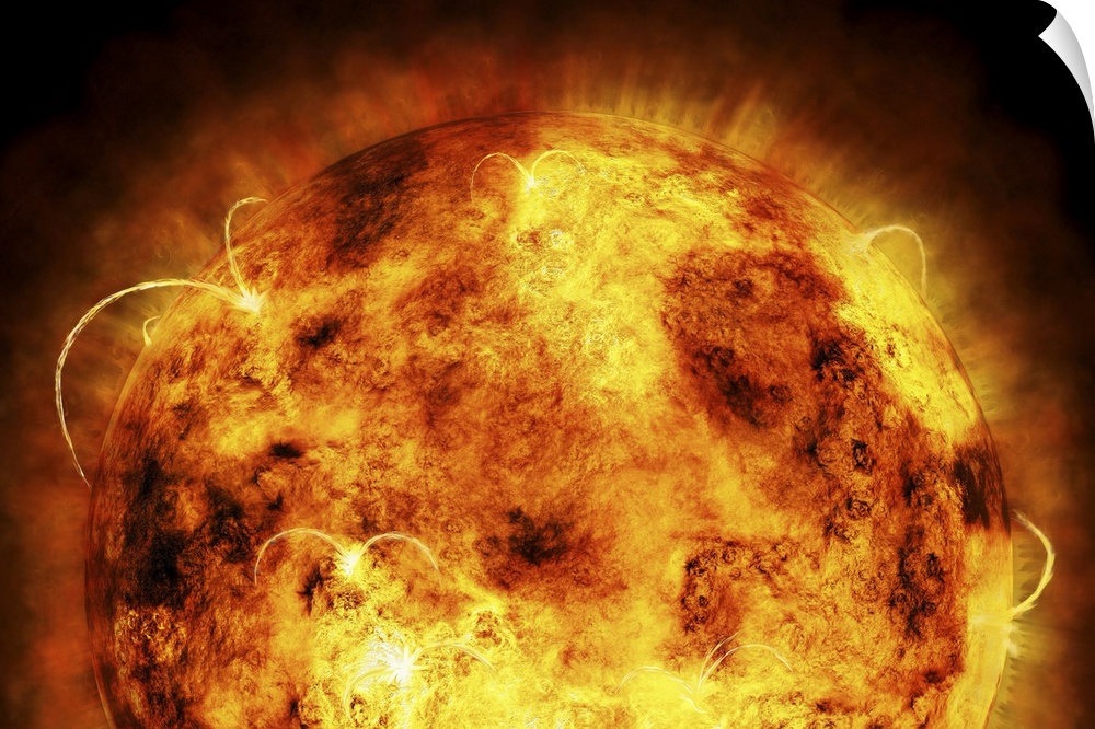 Digital painting of the magnificently violent yet beautiful surface of the sun on canvas.