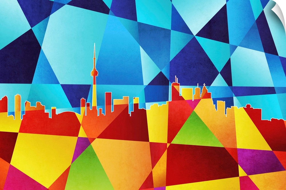 Contemporary artwork of a geometric and prismatic skyline of Toronto.