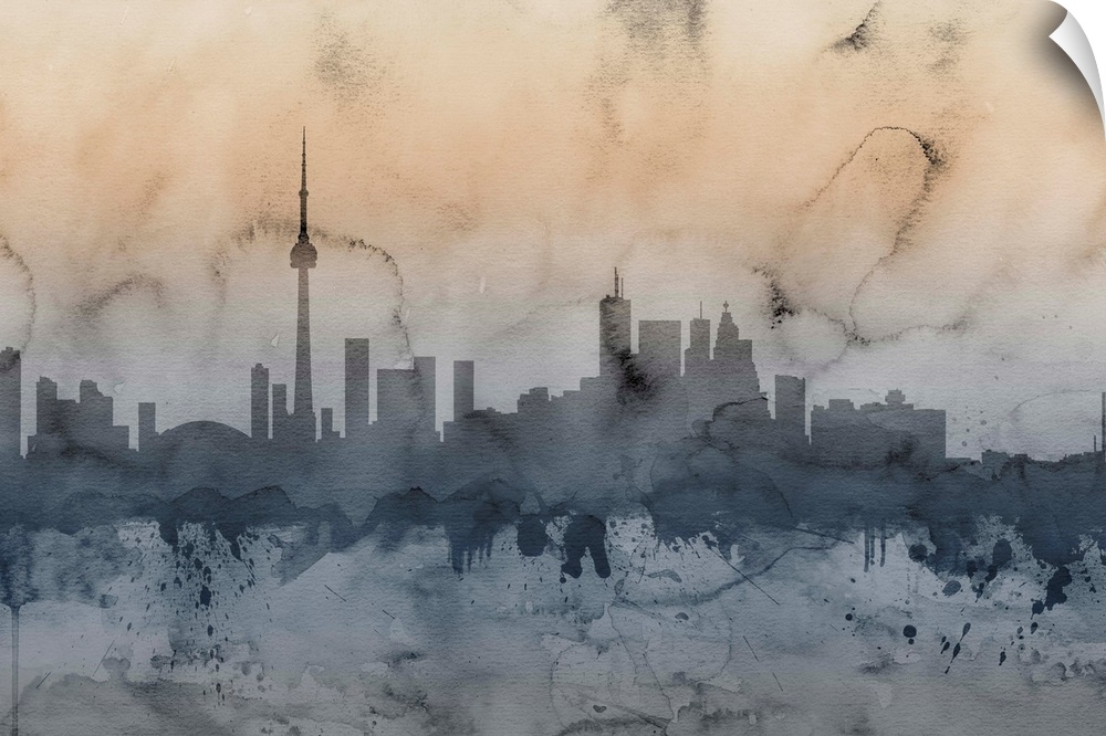 Watercolor artwork of the Toronto skyline.