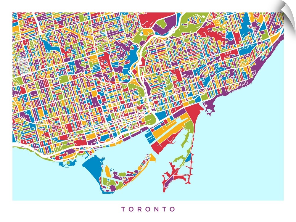 Watercolor art map of Toronto city streets.