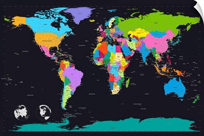 Traditional world map on black background
