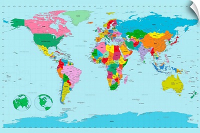 Traditional world map on blue background