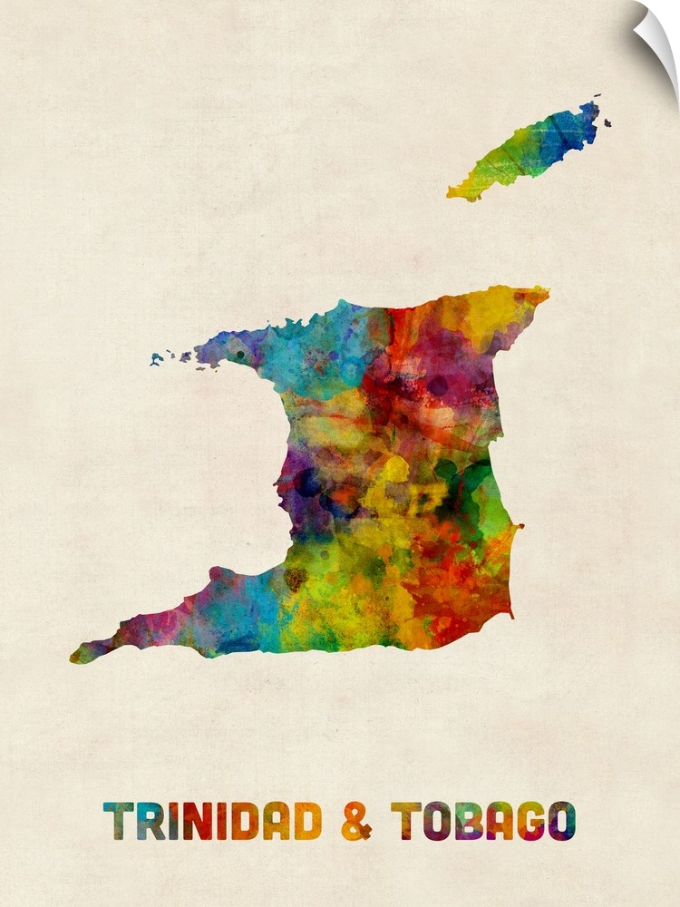 A watercolor map of Trinidad and Tobago