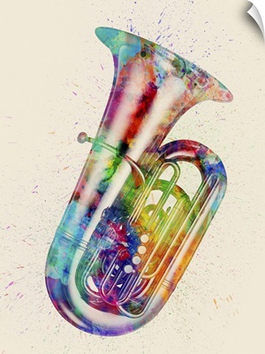 Tuba Abstract Watercolor, Multicolor on Beige