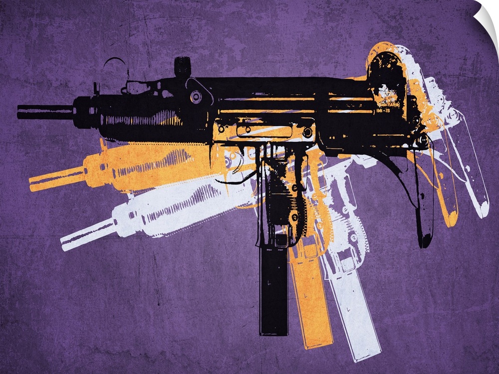 Uzi Pistol Sub Machine Gun on Purple, Pop Art