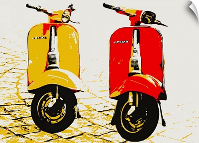 Vespa Scooters on Cobble Street, Pop Art