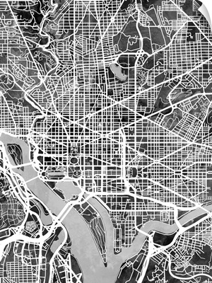 Washington DC Street Map, Black and White