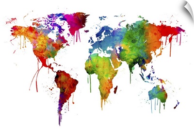 Watercolor Map of the World, Multicolor on White
