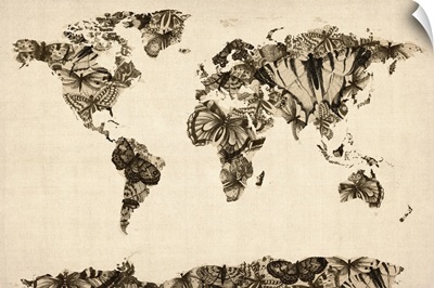 World Art Map made up of Butterflies