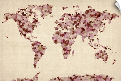 World Art Map made up of Hearts