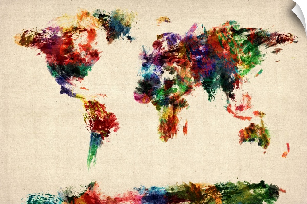 World Map with the courtiers represented by colorful paint streaks.