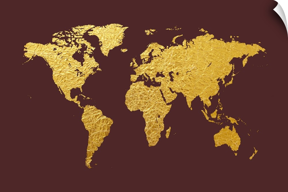 World Map appearing to be made from gold foil.