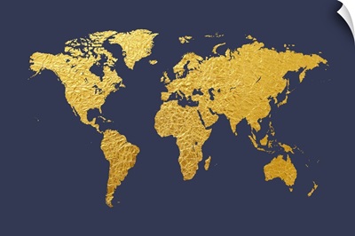 World Map in Gold Foil, Navy