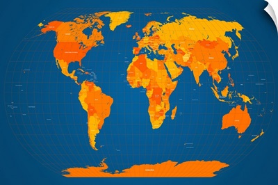 World Map in Orange and Blue