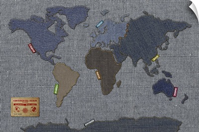 World Map in the style of denim fabric