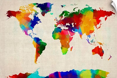 World Map made up of brightly colored paint
