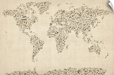 World Map made up of musical notes