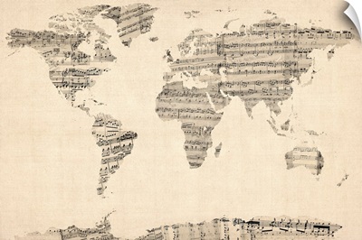 World Map made up of Sheet Music