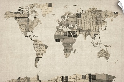 World Map made up of vintage postcards