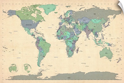 World map showing latitude and longitude - blue