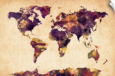 World Map Watercolor, Purple