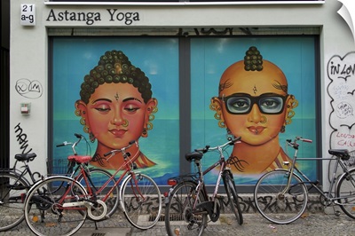 A mural on the side of a yoga studio, Berlin, Germany