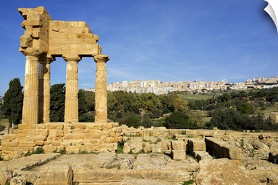 Agrigento Greek ruins, modern city in the background, Sicily, Italy