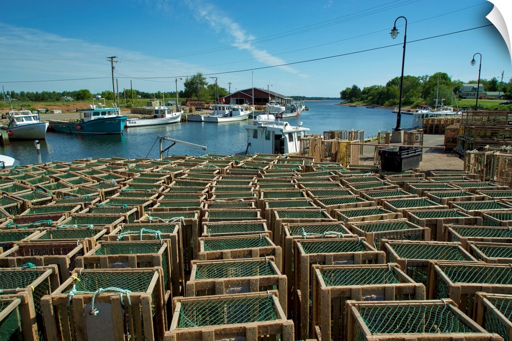 Canada, Prince Edward Island: lobster traps at a river port.