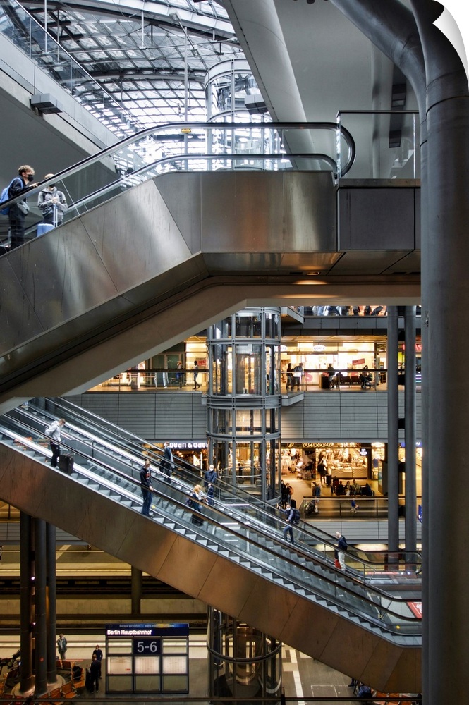 Germany, Berlin. Different levels and escalators at local Central Station.